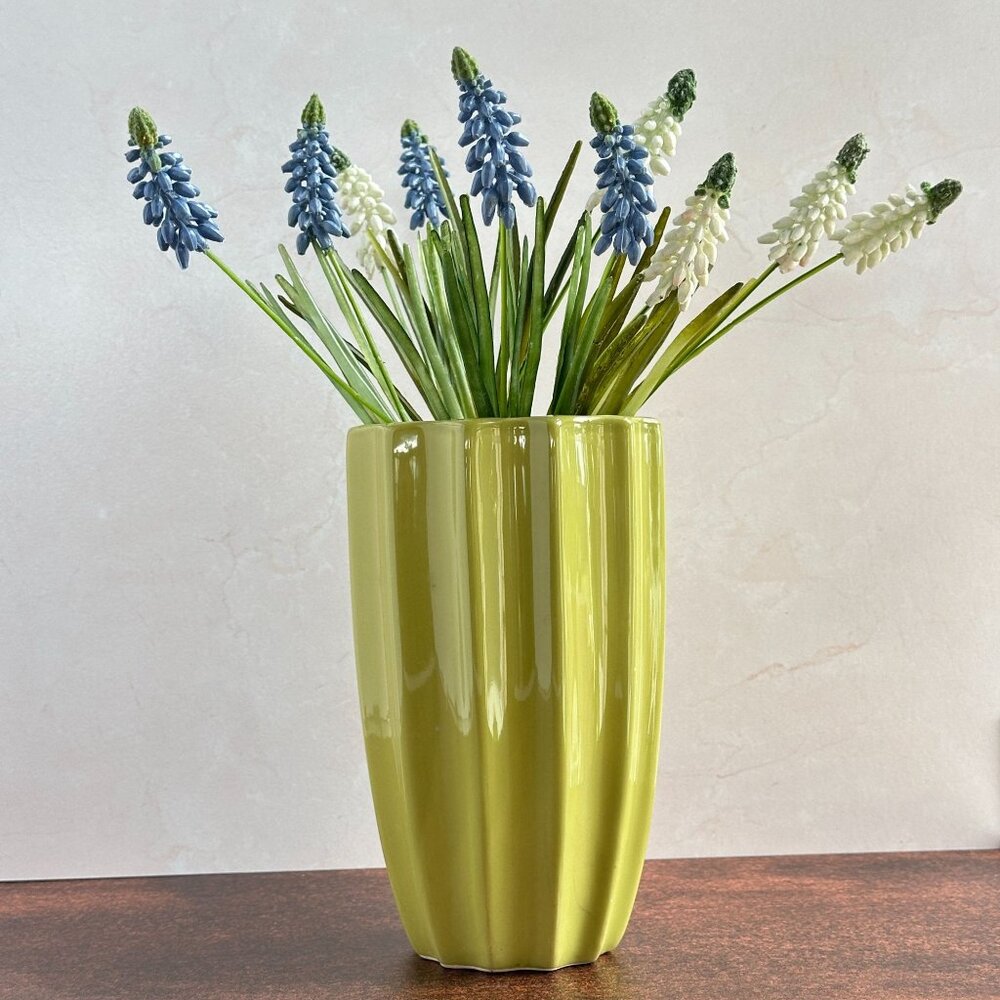 Vintage Green Ceramic Fluted Vase 7.5 Inch